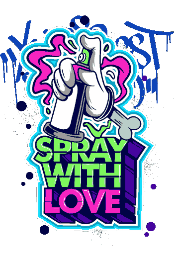 Mano con spray lanzando colores rosa y verde