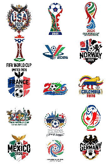Colección de 15 logotipos y escudos de países para el Mundial de fútbol 2026 en formato vector PNG