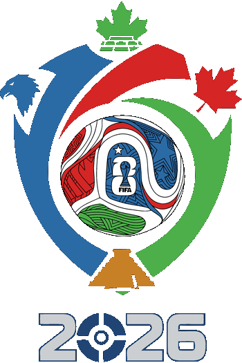 Cup 2026 - World Football Collection Emblema vectorial abstracto del Mundial 2026 con los colores de México, Estados Unidos y Canadá rodeando un balón de fútbol.