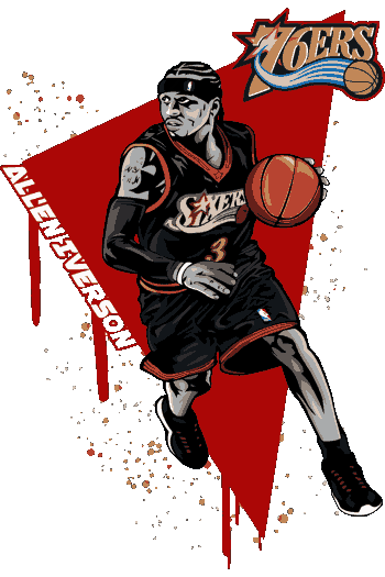 Basketball Nba Vector de Allen Iverson en acción dribleando con el uniforme de los Philadelphia