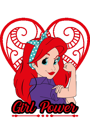 Ilustración vectorial de Ariel la Sirenita en pose de Rosie la remachadora con texto Girl Power para playeras.