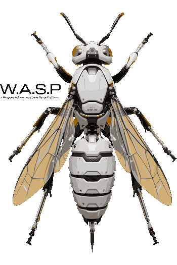 Cyber-Beasts & Mecha Robots Vector de una avispa mecha futurista con blindaje blanco y alas detalladas.