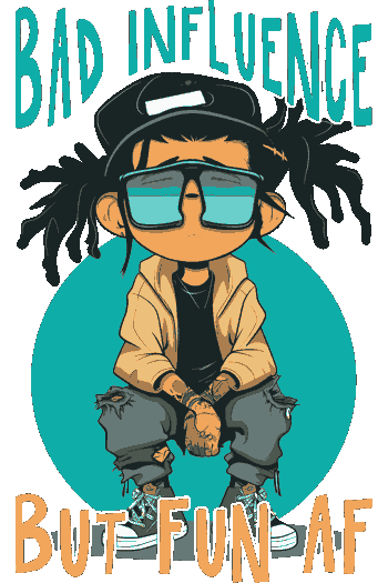 Chico con, gorra, gafas azules oversized, chaqueta baggy y pose relajada
