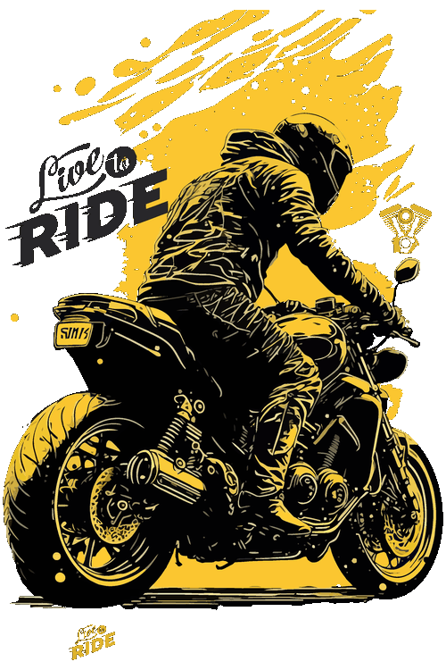 Ilustración vectorial de un motociclista en perspectiva sobre fondo amarillo splash art.
