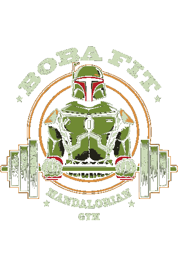 Vector Boba Fett levantando barra diseño circular estilo parche vintage tipografía Boba Fit Mandalorian