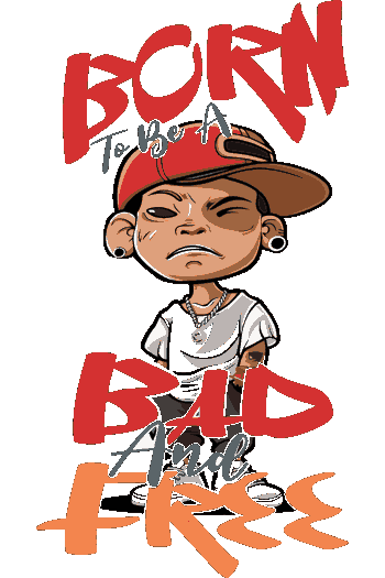 Chibi bad boy con gorra roja, cara de mala leche, cadena gruesa y tatuajes