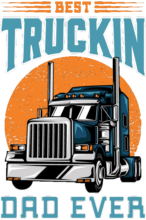 Ilustración vectorial de tráiler azul vintage con texto Best Truckin Dad Ever.