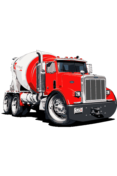 Ilustración vectorial de camión mezclador de concreto rojo estilo mixer.