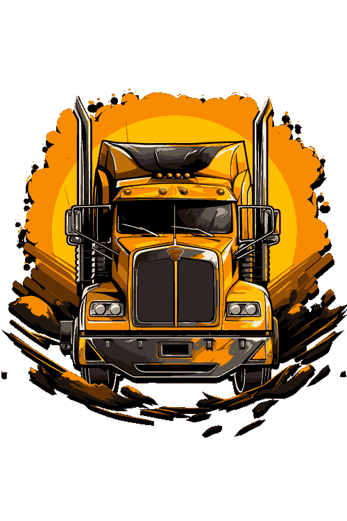 Diseños vectoriales de camión tráiler amarillo de carga pesada vista frontal.