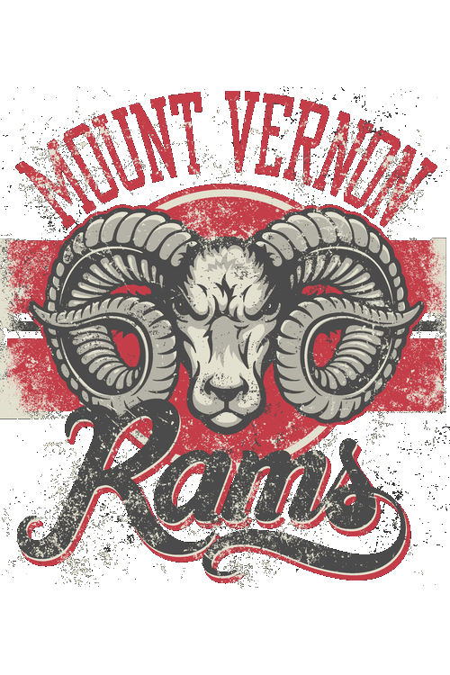 Heritage Vintage Cartel Customs Biker Diseño vectorial de cabeza de carnero retro con texto Mount Vernon Rams.