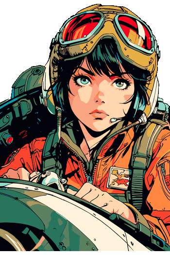 Ilustración de Personajes Latina Chicana Tattoo Diseño vectorial estilo anime noventero de una chica piloto de aviación con casco y gafas.