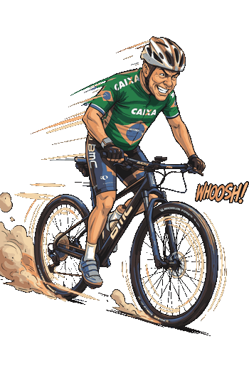 Sports & Fitness: Ciclismo MTB, Powerlifting Ilustración vectorial de ciclista de montaña a alta velocidad con efecto de movimiento Whoosh.