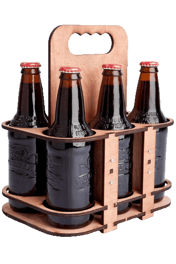Estructura de madera mdf para cortar a láser de un canasto porta cervezas con asa.