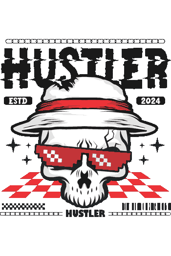 Cráneo Oxi Calavera con sombrero bucket blanco, gafas pixeladas rojas