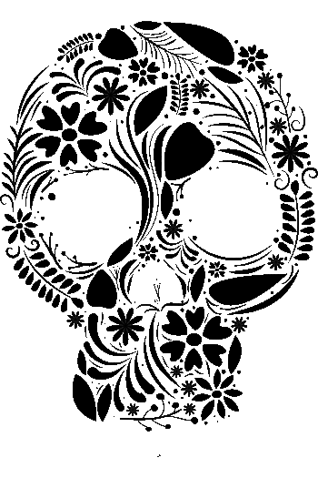 Cráneo Oxi Calavera altamente detallada en blanco y negro con patrones intrincados, estilo ornamental