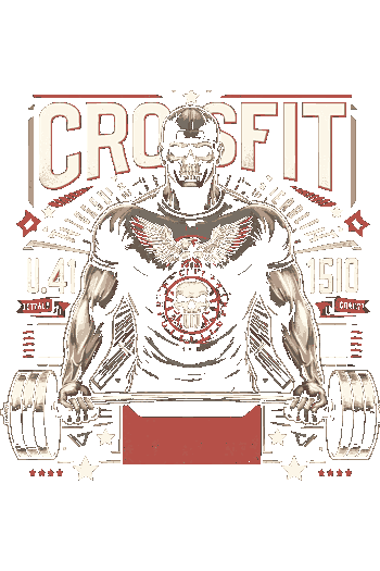 Vector crossfit atleta calavera musculoso levantando barra tipografía bold estilo vintage