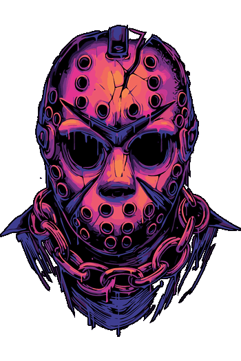 CADENAS Gráfico vectorial de máscara de Jason con cadenas en colores neón morados para DTF.