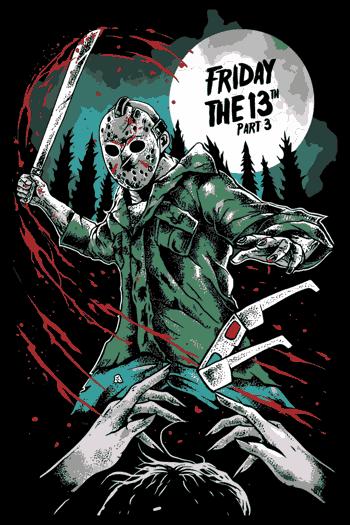 ilustración del asesino de Friday the 13th, con machete y máscara