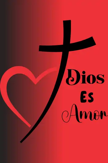 Vector de 'Dios es Amor' con cruz y corazón rojo sobre fondo rojo