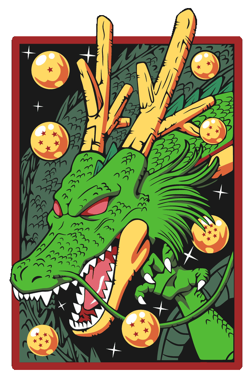Ilustración vectorial del dragón Shenlong con las 7 esferas del dragón de Dragon Ball.