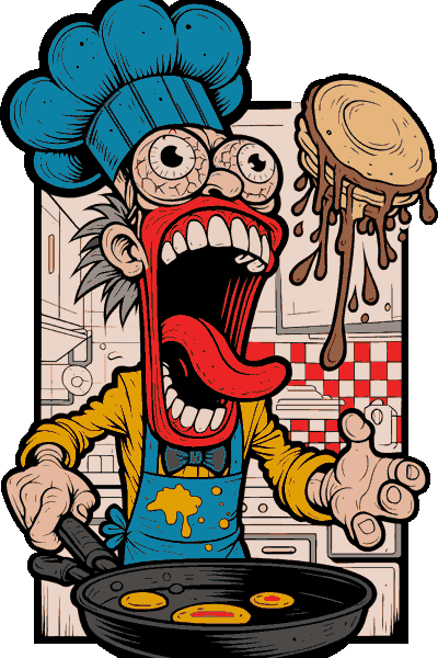 Vector de chef desquiciado con lengua fuera