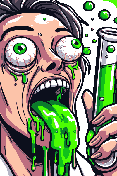 Vector de científico con cara de terror y lengua verde