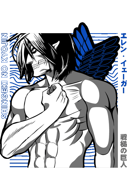 Anime Legends Jiraiya Eren Ichigo Diseño vectorial de Eren Yeager en forma de Titán Ataque con las alas de la libertad.