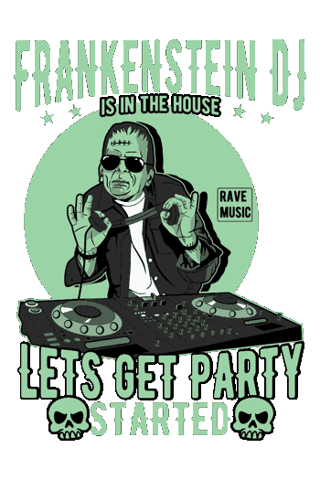 frankenstein color verde actuando de dj
