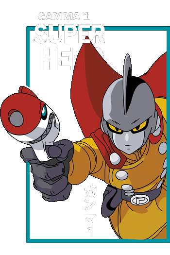 Ilustración vectorial de Gamma 1 de Dragon Ball Super Hero apuntando con su pistola rayo.