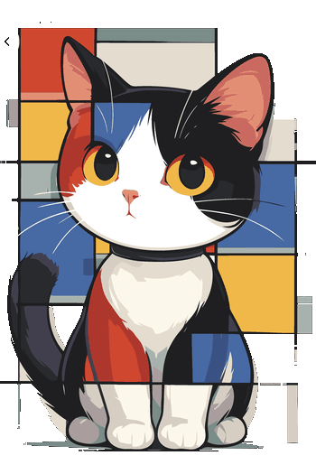 Arte Abstracto Mandril Perro Pop Art & Gato Mondrian Ilustración vectorial de un gato integrado en un cuadro de estilo neoplasticista de Mondrian.