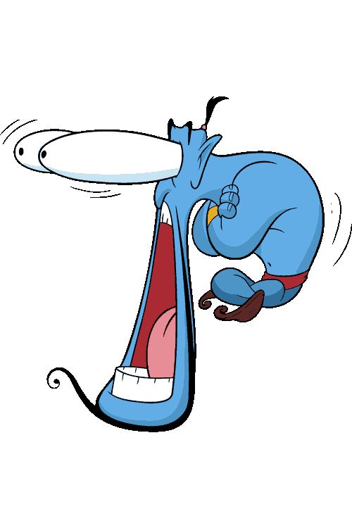 Cartoon Zombie Goofy Genio Oso Mickey Esqueleto Diseño vectorial del Genio azul con expresión de grito y ojos exageradamente saltados.