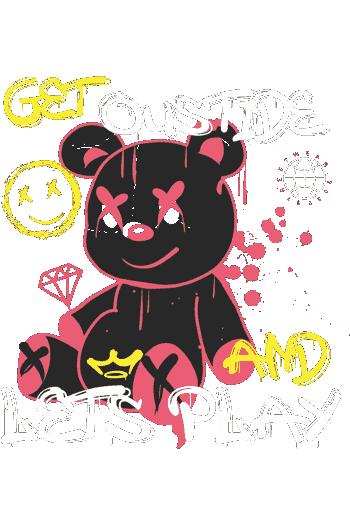 Vector de oso con estilo pop-art, texto 'GET OUTSIDE AND LET'S PLAY'