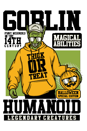 goblin hombre concara verde y una calabaza en la mano
