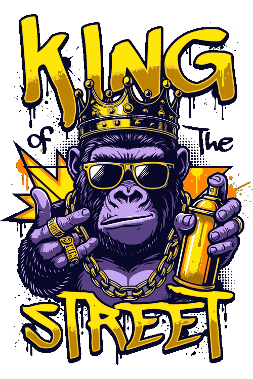 Vectores Angry Bulldog, King Gorila Graffiti Diseño vectorial de gorila con corona, gafas de sol, cadena de oro y aerosol de grafiti.