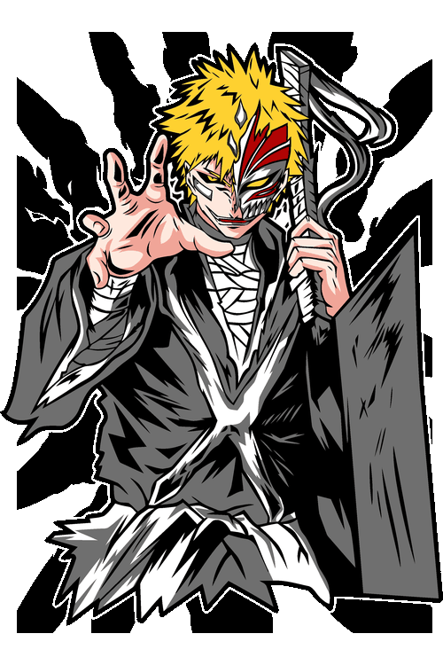 Ilustración vectorial de Ichigo Kurosaki de Bleach portando su máscara Hollow.
