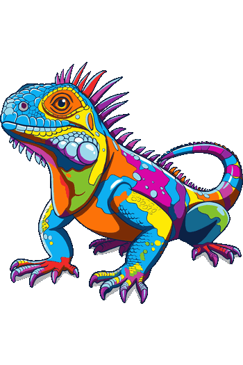 Ilustración pop art de iguana multicolor de cuerpo completo para estampado de camisetas.