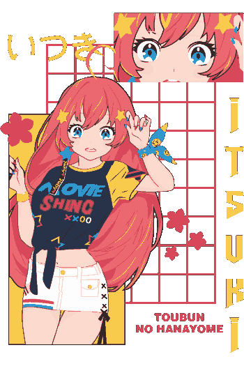 Vector Itsuki Nakano Toubun no Hanayome cabello rosa ojos azules grilla retro flores cerezo estrellas