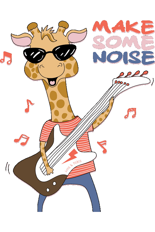 Cool Animals & Monsters Basketball Monster Ilustración vectorial de jirafa con lentes de sol tocando la guitarra eléctrica con la frase Make Some Noise.