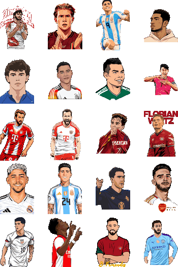 World Football Stars - Edición Cracks del Mundial Colección de vectores de futbolistas del mundial como Bellingham, Julián Álvarez y Harry Kane para sublimación y DTF.