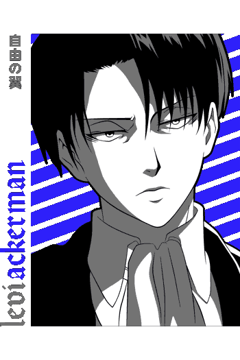 Vector de Levi Ackerman, retrato monocromo con corbata blanca, fondo de rayas azules