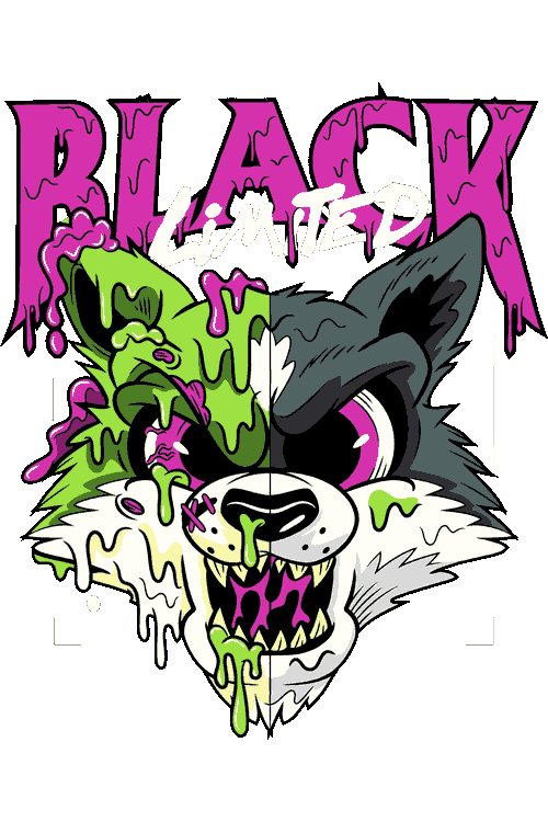 Rocker Skull, Zombie Wolf Skeleton Diseño vectorial de lobo zombie con slime verde neón y texto estilo goteo Black Limited.