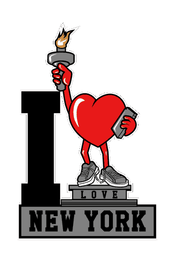 Texto love NEW YORK y un corazon rojo