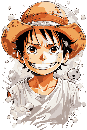 Vector Monkey D Luffy One Piece joven sombrero paja sonrisa efecto splash acuarela