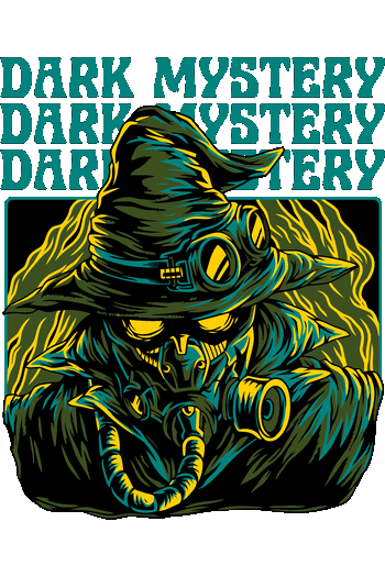 Crash Mystery Ilustración vectorial de mago oscuro cyberpunk con sombrero, lentes steampunk y máscara de gas.