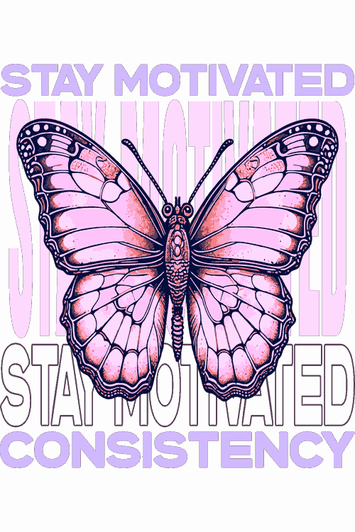 Stay Motivated Faith Butterfly Floral Ilustración vectorial de mariposa rosa con frase Stay Motivated Consistency.