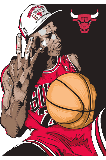 Michael Jordan "Three-Peat", Isaiah Stewart Retro Pop Art Ilustración vectorial estilo cómic de Michael Jordan celebrando el tricampeonato con los Chicago Bulls.