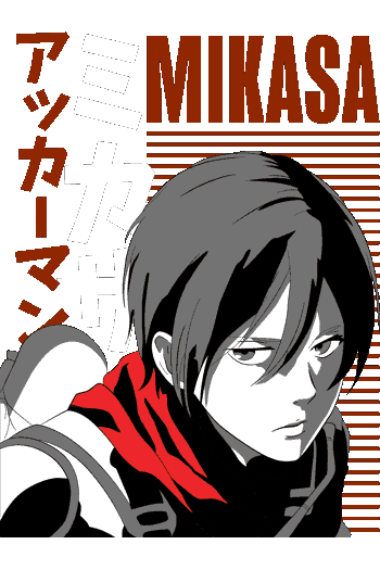 Vector de Mikasa Ackerman de Attack on Titan, retrato blanco y negro con bufanda roja