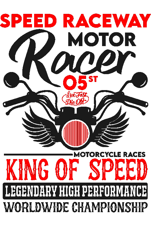 King of Speed Live to Ride & Japanese Speed Racer Diseño vectorial tipográfico de motocicleta vintage King of Speed en negro y rojo.