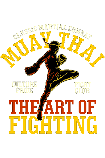 Silueta de fighter en patada alta con texto “Muay Thai – The Art of Fighting