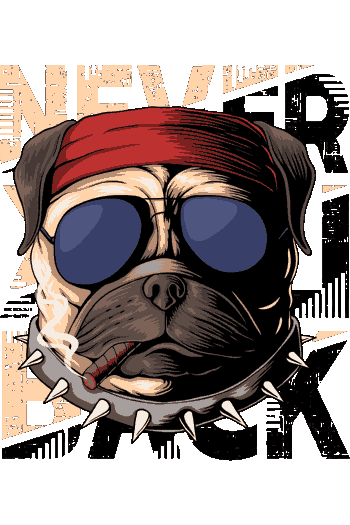 Pugs Rockeros y Patriotas Pug rebelde con collar de púas, bandana roja